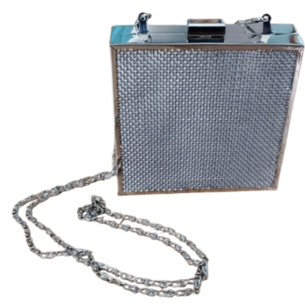Silver Wire Mesh Square‎ Clutch Crossbody